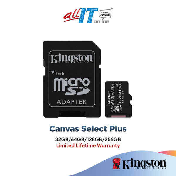 Kingston Canvas Select Plus MicroSD Card Memory Card C10 With SD Adapter (32GB / 64GB / 128GB / 256GB)
