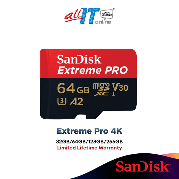 Sandisk Extreme Pro 4K (Up to 200MB/s) MicroSD Card With Adapter (32GB/64GB/128GB/256GB) (SDSQXCG / SDSQXCY / SDSQXCD / SDSQXCU)