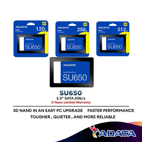 ADATA SU650 2.5" SATA 6Gb/s Internal Solid State Drive SSD (120GB / 256GB / 512GB)
