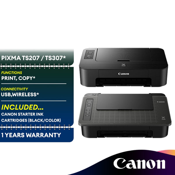 Canon PIXMA TS207 / Canon PIXMA TS307 Wireless Printer Inkjet Printer with Smartphone Copy