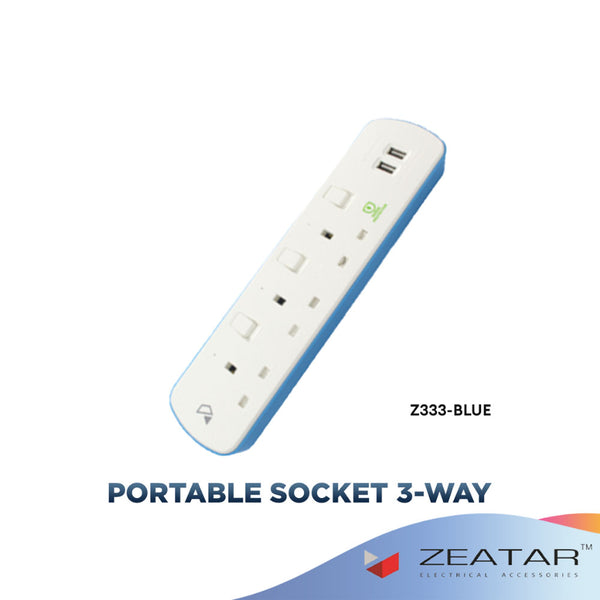 ZEATAR Portable Socket 3 Way USB Surge 2 Meter SIRIM Approved / Z333