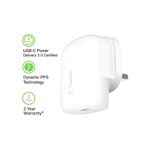 Belkin WCA005myWH BoostCharge USB-C® PD 3.0 PPS Wall Charger 30W