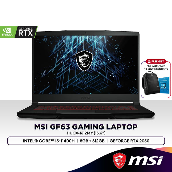 MSI GF63 11UCX-1612MY 15.6" Gaming Laptop (Intel® Core™ i5-11400H | 8GB | 512GB SSD | GeForce RTX 2050)