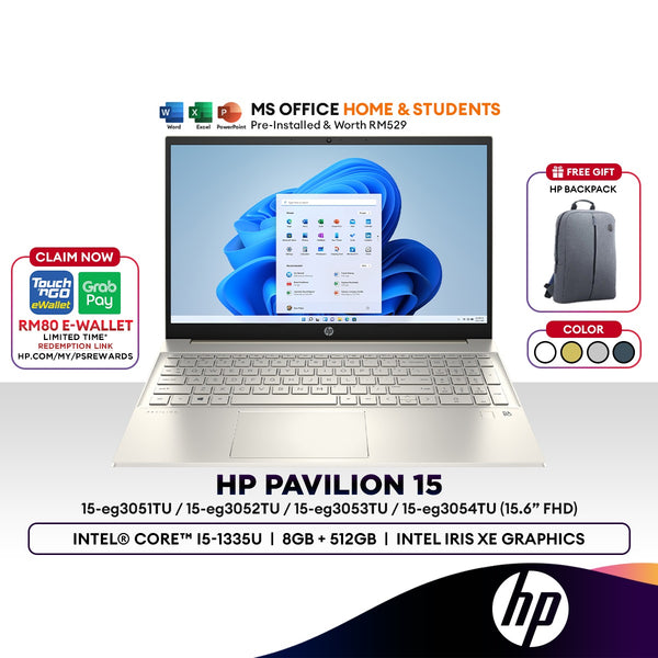 HP Pavilion 15.6" Laptop (Intel Core i5-1335U | 8GB | 512GB SSD | Intel Iris Xe | H&S) 15-eg3051TU /52TU /53TU /54TU