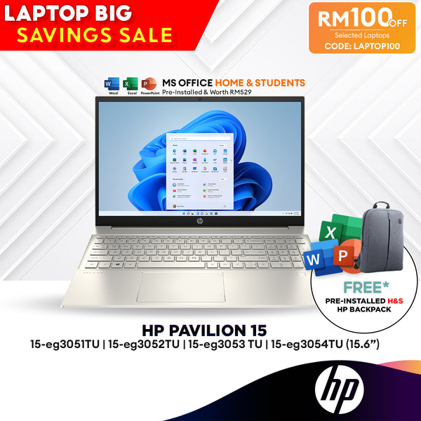 [LAPTOP100] HP Pavilion 15.6" Laptop (Intel Core i5-1335U | 8GB | 512GB SSD | Intel Iris Xe | H&S) 15-eg3051TU /52TU /53TU /54TU