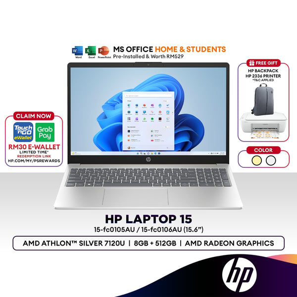 HP Laptop 15-FC0105AU / 15-FC0106AU 15.6" Laptop (AMD Athlon Silver 7120U | 8GB | 512GB SSD | AMD Radeon Graphics | H&S)