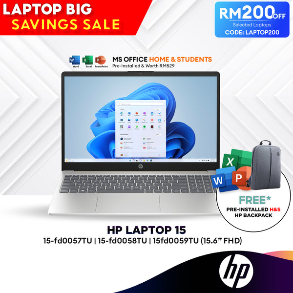 [LAPTOP200] HP 15-fd0057TU/ fd0058TU/ fd0059TU 15.6" Laptop (Intel® Core™ i5-1335U | 8GB | 512GB SSD | Intel Iris Xe Graphics | H&S)