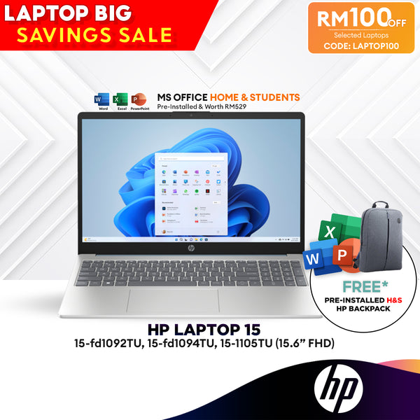 [LAPTOP100] HP Laptop 15-fd1092TU /1094/1105 15.6" Laptop (Intel® Core™ 5 120U | 8GB | 512GB SSD | Intel® Integrated Graphics | H&S)