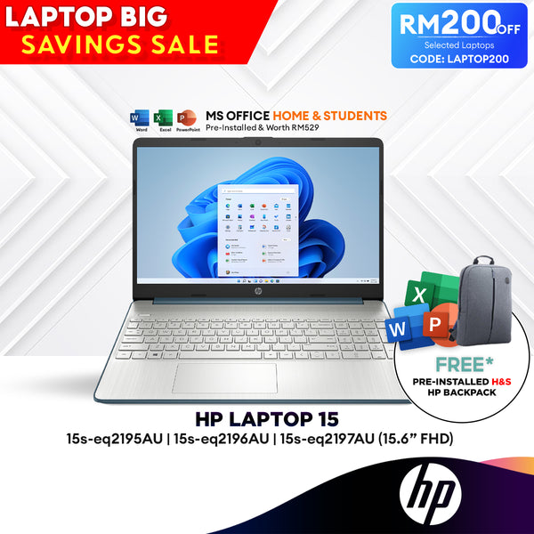 [LAPTOP200] HP Laptop 15s-eq2195AU/eq2196AU/eq2197AU 15.6" Laptop (AMD Ryzen 3 5300U | 8GB | 512GB SSD | AMD Radeon Graphics | H&S)