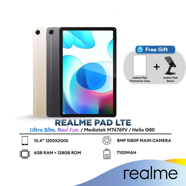 Realme Pad LTE 10.4" Tablet | 6GB RAM + 128GB ROM | Helio G80 | 8MP Camera | 7100mAh Battery Life