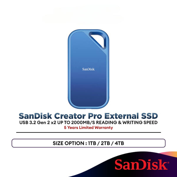 SanDisk Creator Pro External SSD USB 3.2 Gen 2 x2 (1TB / 2TB / 4TB)