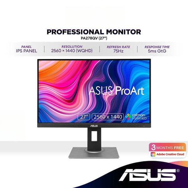 ASUS PA278QV 27" ProArt Display WQHD 75Hz Professional Monitor | IPS | 5ms(GTG) | Light Sync | Built-in Speakers