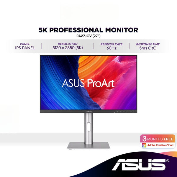 ASUS PA27JCV 27" ProArt Display 5K 60Hz Professional Monitor | IPS | 5ms(GTG) | Light Sync | Built-in Speakers | USB-C