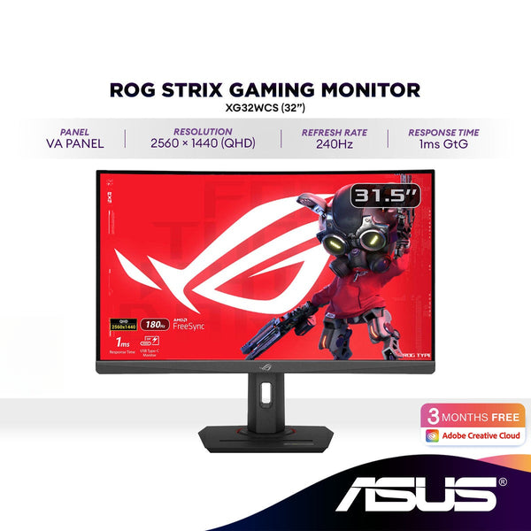 ASUS ROG Strix XG32WCS 32'' 2K QHD 180Hz Gaming Monitor | Fast VA | Extreme Low Motion Blur Sync | AMD FreeSync | USB-C