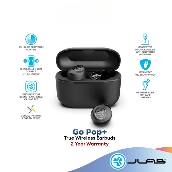 JLAB Go Pop+ True Wireless Earbuds | 35H+ LONG PLAYTIME | IPX4 SPLASHPROOF | GOOGLE FAST PAIR