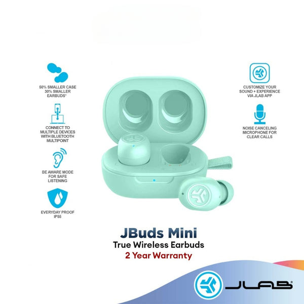 JLAB JBuds Mini True Wireless Earbuds | 20H+ LONG PLAYTIME | SMALL FIT | IP55 SPLASHPROOF | CRYSTAL CLEAR CALLS
