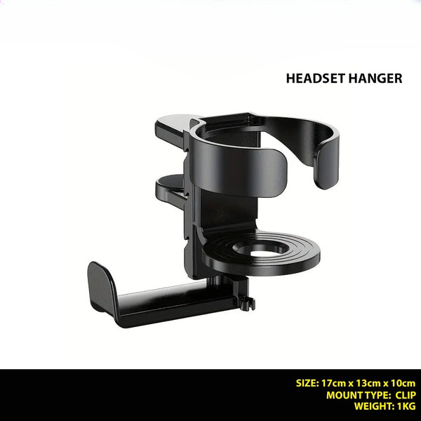 TECHGO HPS03-1 2-in-1 Rotable Headset Hanger With Cup Holder Clip Desk Mount