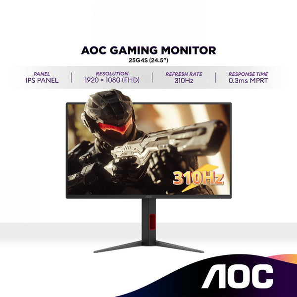 AOC 25G4S 24.5” Full HD 310Hz HDR400 Gaming Monitor | Fast IPS | 0.3ms | G-sync | Flicker-free