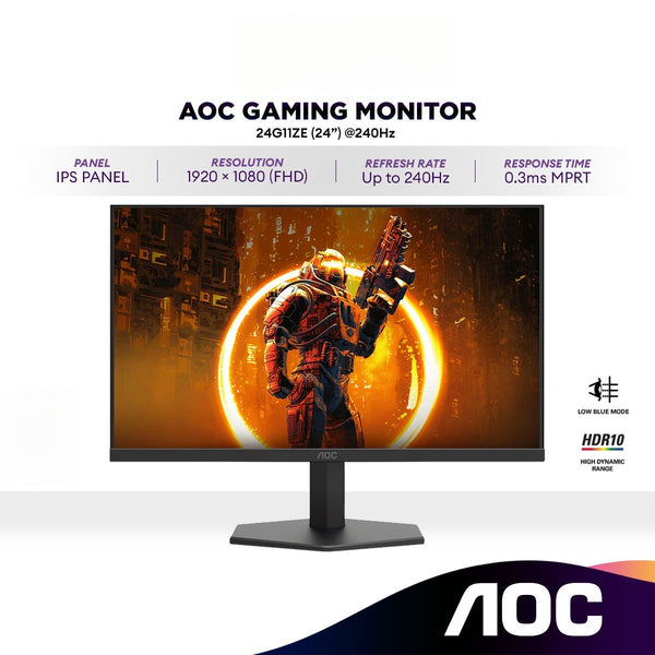 AOC 24G11ZE FHD 24" 240Hz Gaming Monitor | Fast IPS | Adaptive Sync | HDR 10