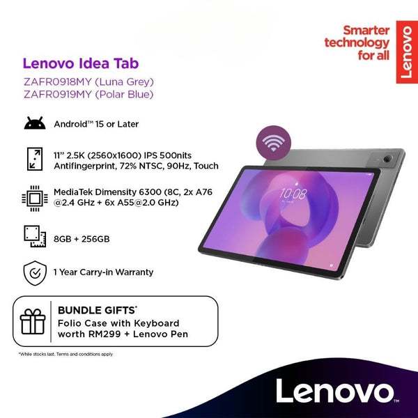 Lenovo IdeaTab TB-336FU 11” WUXGA WiFi 8GB+256GB with Folio Keyboard & Tab Pen – Blue (ZAFR0919MY) / Grey (ZAFR0918MY)