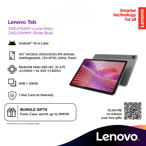 Lenovo Tab LTE TB-311XU 10.1" LTE Tablet with Folio Case 4GB RAM / 128GB ROM - ZAEJ0152MY / ZAEJ0144MY