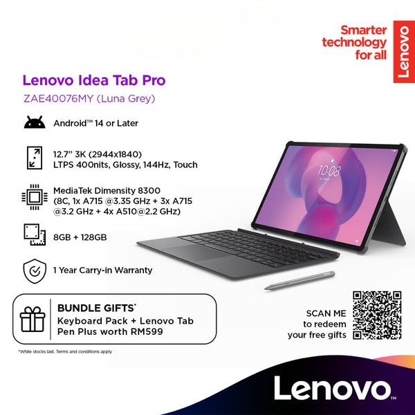 Lenovo Tab Pro TB373FU 12.7"3K WIFI 8GB/128GB (ZAE40076MY) Luna Gry (With Keyboard Pack + Tab Pen Plus)