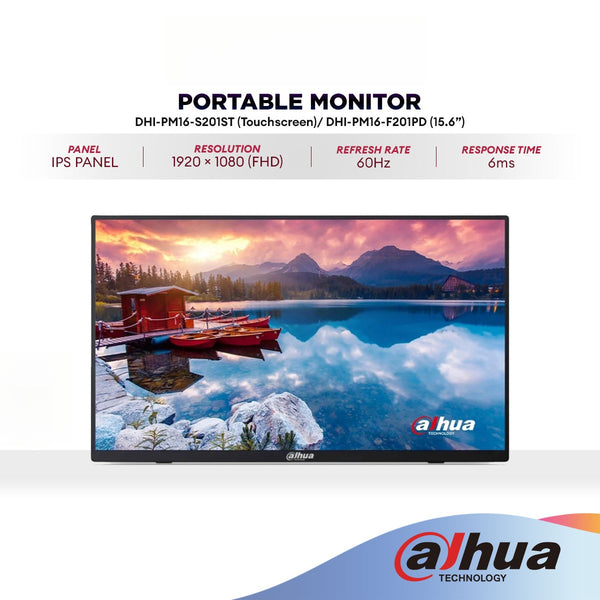 Dahua DHI-PM16-S201ST (TOUCH) / DHI-PM16-F201PD 15.6" FHD IPS Type-C Portable Monitor | 60Hz | Built-In Speakers | USB-C
