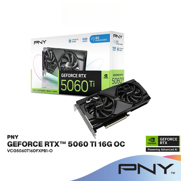 PNY GeForce RTX 5060 Ti OC 16GB Dual Fan OC 16GB GDDR7 Graphics Card | VCG5060T16DFXPB1-O