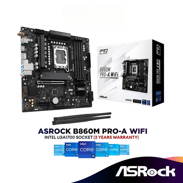 AsRock B860M PRO-A WIFI Micro ATX (mATX) Intel LGA1851 Motherboard | Support Intel Core Ultra Processors (Series 2)