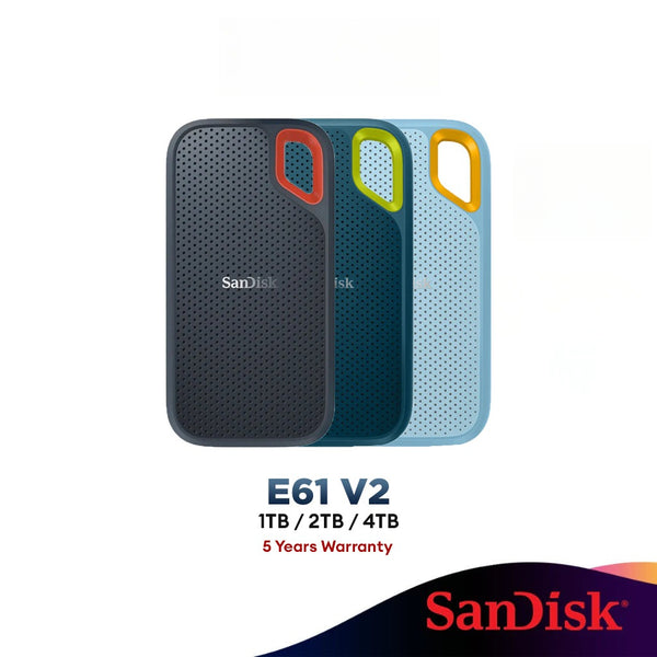 SanDisk Extreme Portable SSD 1050MB/s E61 Type-C IP55 Shock-Resistant Water-Resistant Drop Protection (1TB / 2TB)