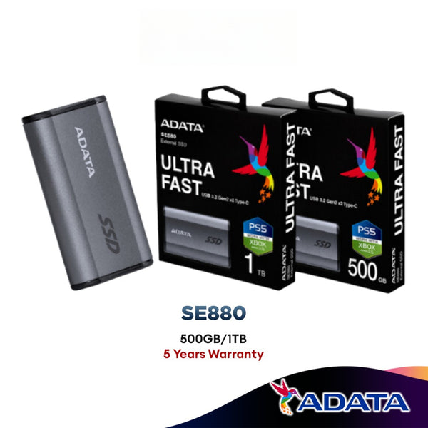 ADATA SE880 USB 3.2 Gen2x2 External SSD Up to 2000 MB/s - Titanium Gray (500GB / 1TB / 2TB / 4TB) PS5 & XBOX Support