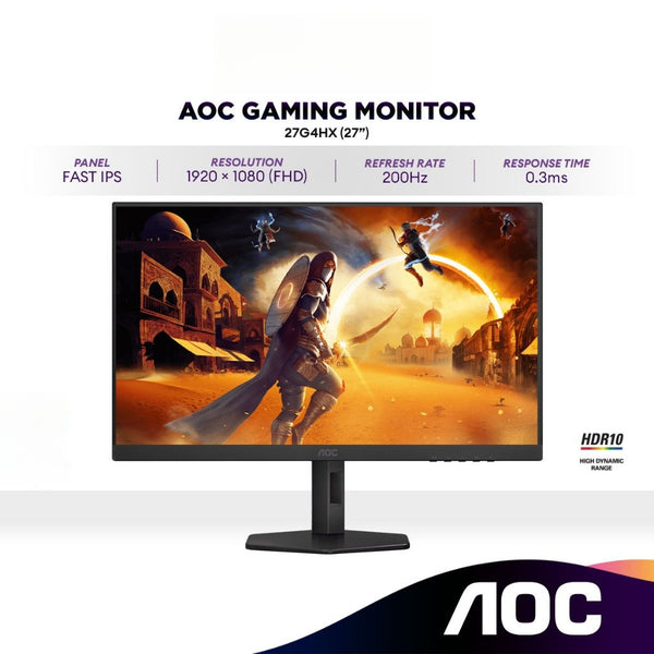 AOC 27G4HX 27” FHD Fast IPS Panel 200Hz HDR10 Gaming Monitor | 0.3 ms | Built-in Speaker | Adaptive-Sync