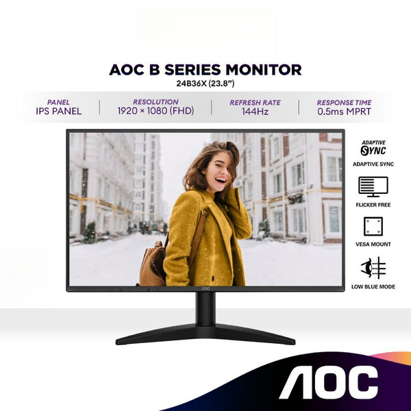 AOC 24B36X 23.8" Full HD IPS 144Hz Office & Home Monitor 0.5ms | Adaptive Sync | HDR10
