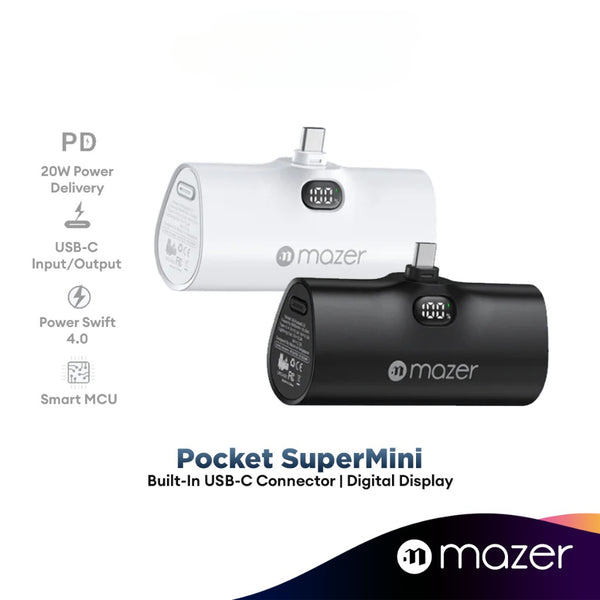 Mazer Pocket SuperMini 5000mAh PD 20W Powerbank with Built-in USB-C Connector