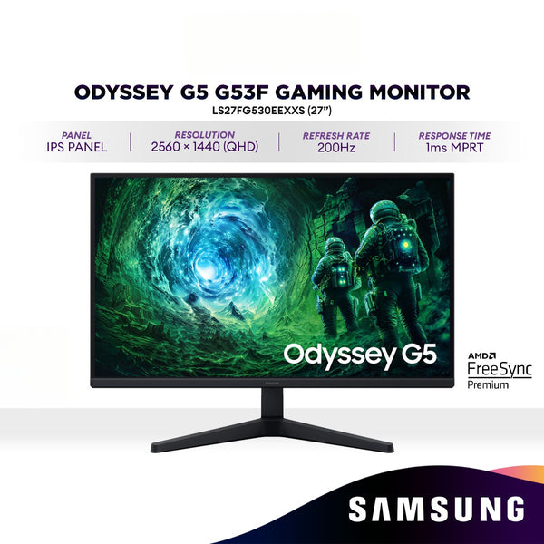SAMSUNG Odyssey G5 G53F QHD IPS 200Hz Gaming Monitor | 1ms | HDR10 | AMD FreeSync Premium | LS27FG530EEXXS