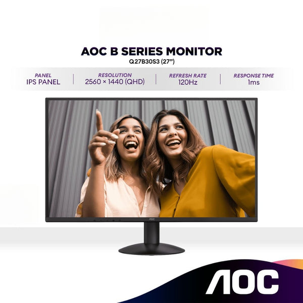 AOC Q27B30S3 27" QHD 2560 x 1440 120Hz Frameless Monitor | IPS | Adaptive Sync | 1ms (HDMI / DP)