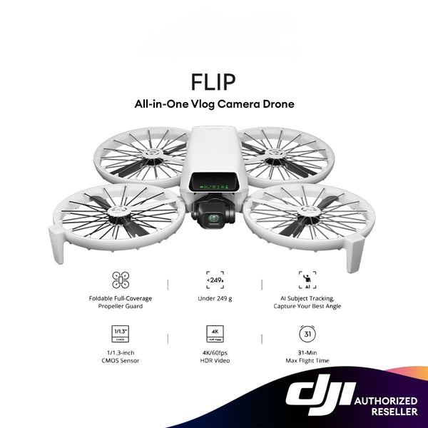 DJI Flip Vlog Camera Drone - Foldable Full-Coverage Propeller Guard | Under 249g | AI Subject Tracking | 4K/60FPS HDR Video | DJI Flip Vlog Camera Drone - Pengawal Kipas Liputan Penuh Boleh Lipat | Di bawah 249g | Penjejakan Subjek AI | Video HDR 4K/60FPS