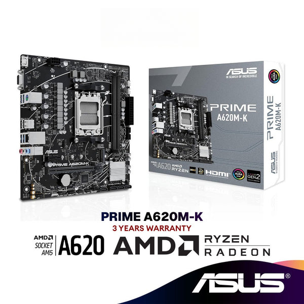 Asus PRIME A620M-K DDR5 Micro ATX (mATX) AMD Motherboard | AMD AM5 Socket