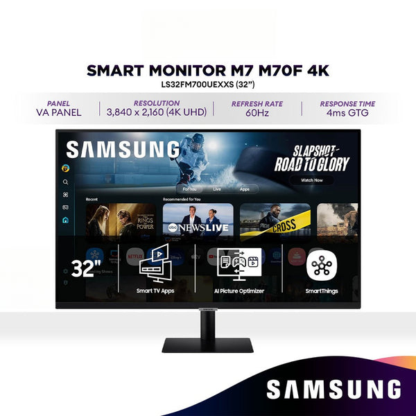 Samsung 32” M7 (M70F) 4K UHD 60Hz Smart Monitor | Samsung Vision AI | Smart TV Apps | Gaming Hub | 8ms | LS32FM700UEXXS