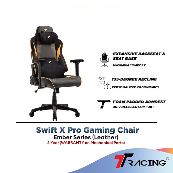 TTRacing Swift X Pro Gaming Chair Ember Series (Leather) with Foam Padded Arm Rest, Neck & Lumbar Pillows