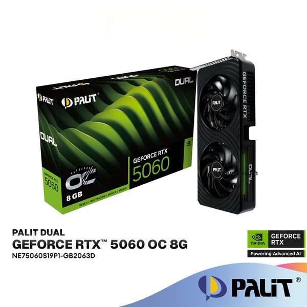 Palit GeForce RTX 5060 DUAL 8GB OC GDDR7 Graphics Card | NE75060S19P1-GB2063D