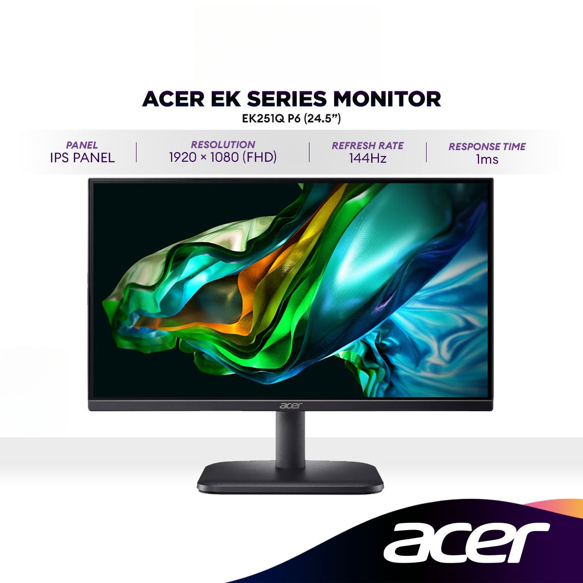 ACER EK271 P6 (27") / EK251Q P6 (24.5") / EK241Y P6 (23.8") FHD Monitor |  IPS | 144Hz | Adaptive Sync | 1ms VRB