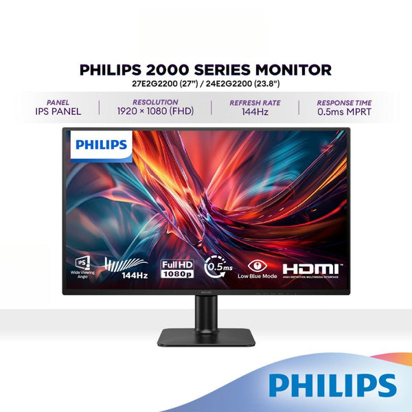 Philips 27E2G2200 (27") / 24E2G2200 (23.8") FHD IPS Low Blue Light Office LCD Monitor | 144Hz | 0.5ms | HDR10 | 1080P