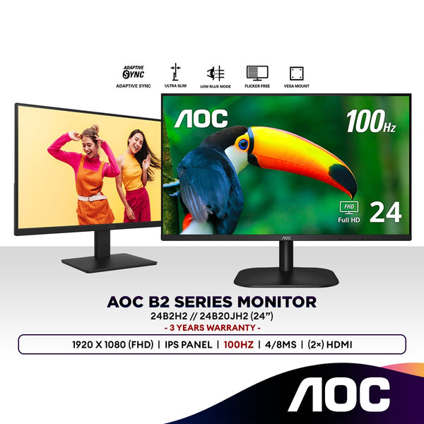 AOC 24B2H2 24B20JH2 24" Full HD 100Hz Monitor | Adaptive Sync | IPS Panel | 1920x1080 (FHD)
