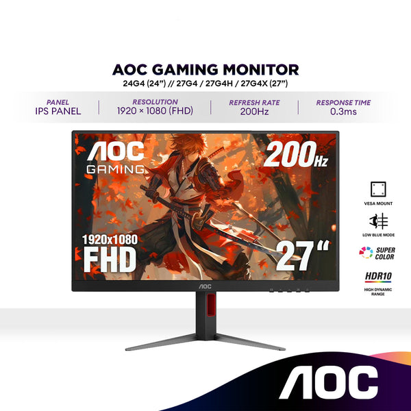 AOC 27G4H (27”) FHD Fast IPS Panel HDR10 Gaming Monitor | 200Hz |