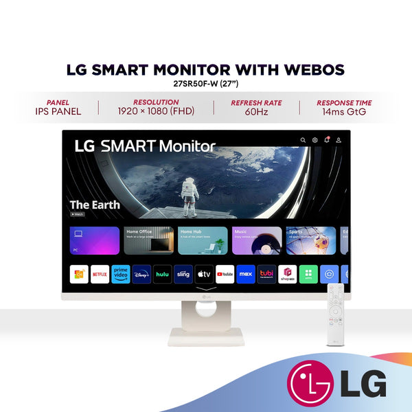 LG 27SR50F-W 27" FHD HDR10 Smart Monitor with webOS | AirPlay 2 | IPS Panel | Built-In Speakers