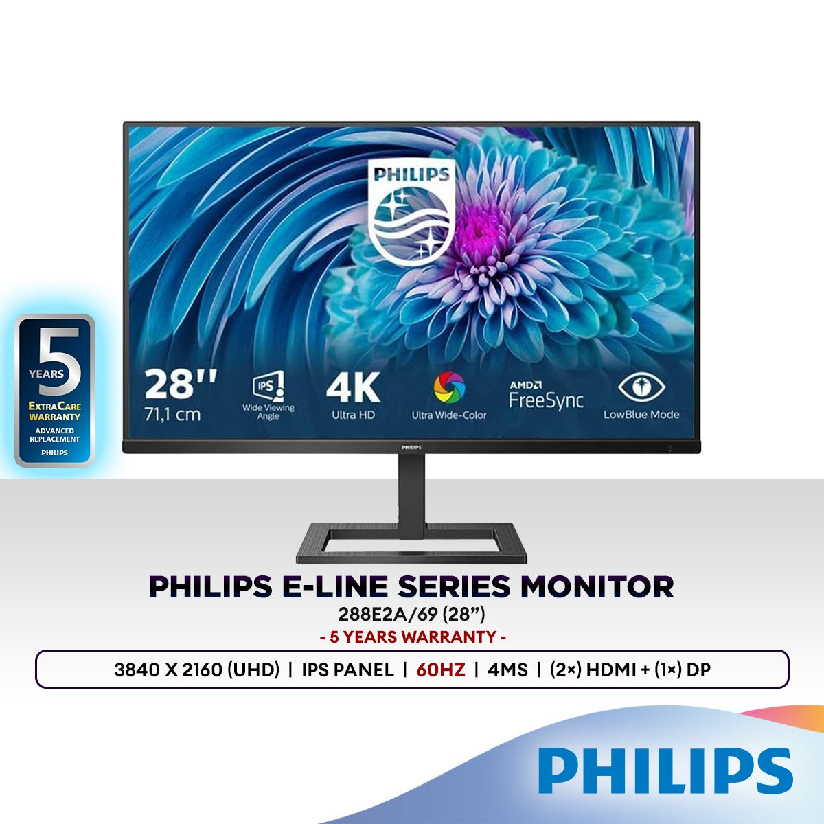 Philips 288E2A 28” UHD 4K Monitor AMD FreeSync™ IPS Panel 3840 x