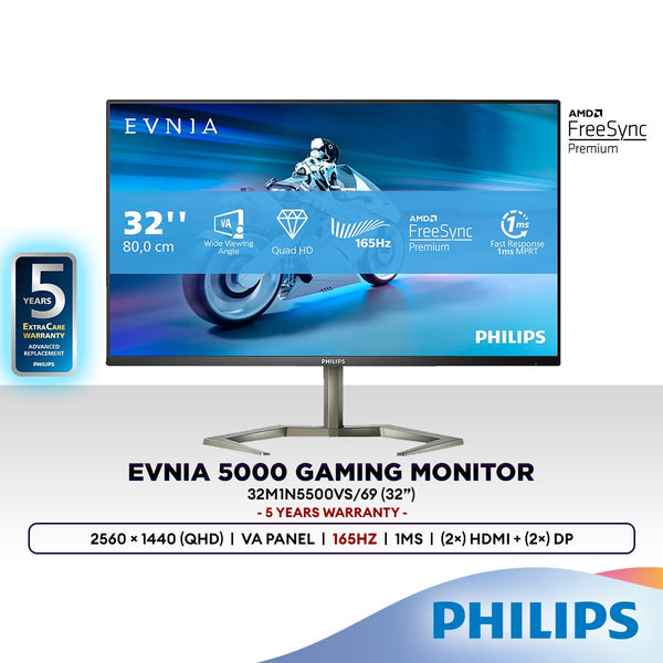 Philips Evnia 32M1N5500VS 32" QHD 165Hz DisplayHDR 400 Gaming Monitor | AMD FreeSync Premium | VA Panel | 2560x1440