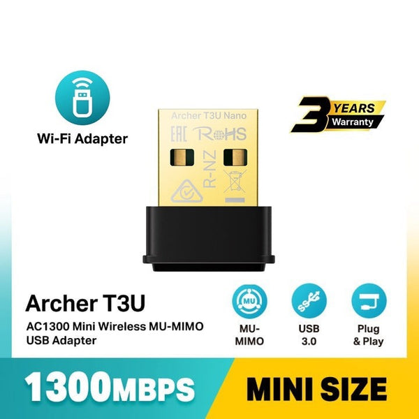 TP-Link AC1300 ( 5GHz + 2.4GHz ) Wireless Mini Nano Dual Band WiFi USB Adapter Archer T3U Nano