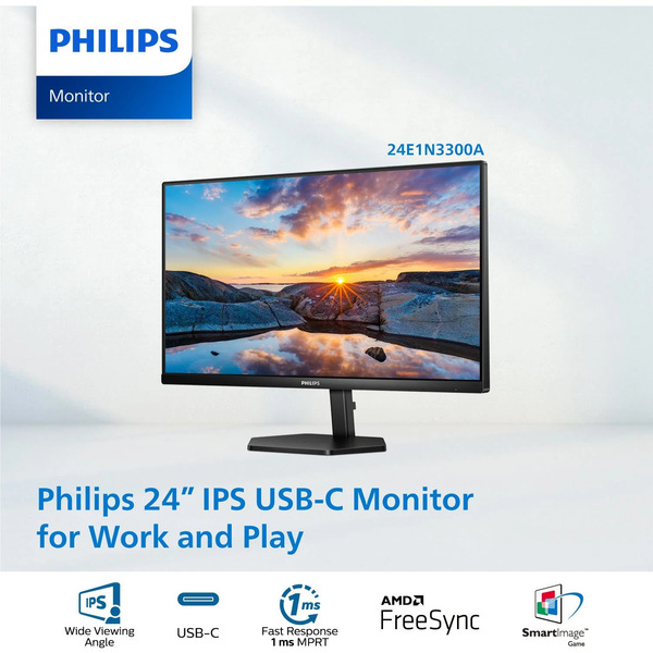 Philips 24E1N3300A UBS-C 24" FHD Monitor | IPS | 75Hz | AMD FreeSync | Built-In Speakers